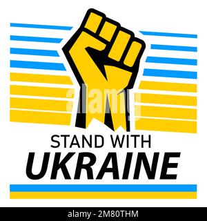 Stare con l'Ucraina. Grafica human fist on Ucraina flag. Illustrazione vettoriale. EPS 10. Illustrazione Vettoriale