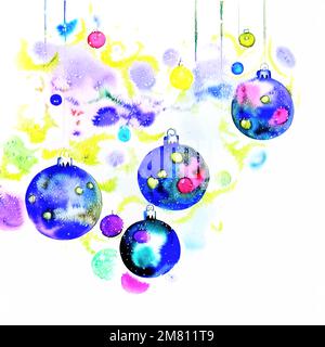 Vector acquerello magiche palle di Natale, multicolore dipinto, felice anno nuovo e buon Natale! Illustrazione Vettoriale