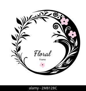 Fiore vettore wreath art deco ornato, bianco e nero matrimonio cerchio bordo, cornice, fiorire motivo natura Illustrazione Vettoriale