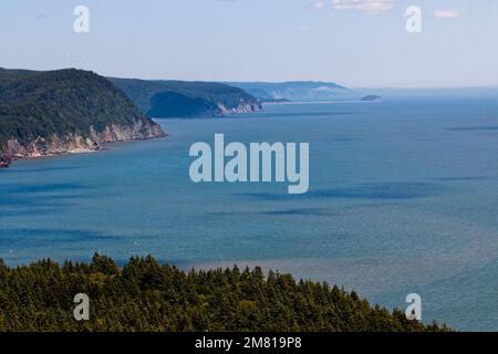 La magnifica vista della Baia di Fundy dal punto panoramico di Fox Rock lungo il Fundy Trail, New Brunswick. Foto Stock