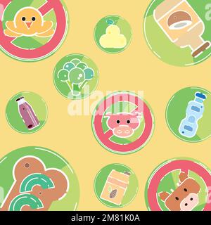 Sfondo senza cuciture con le icone vegane del cibo Vector Illustrazione Vettoriale