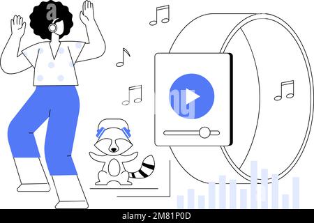 Smartwatch come lettore multimediale portatile concetto astratto illustrazione vettoriale. Illustrazione Vettoriale