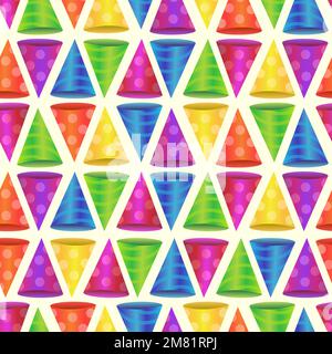 Motivo geometrico senza cuciture con cappucci colorati in carta per le feste. Cappelli per la festa. Illustrazione vettoriale Illustrazione Vettoriale