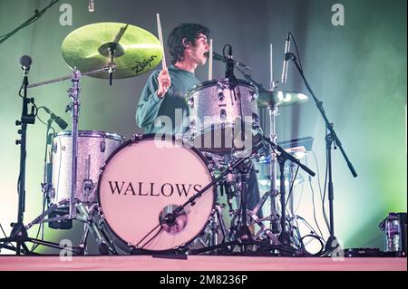 Manchester, Regno Unito. 11th AGennaio 2023. Dylan Minnette, Braeden Lemasters e Cole Preston della band Whallows suonano alla Manchester Academy. 2023-01-11. Credit: Gary Mather/Alamy Live News Foto Stock