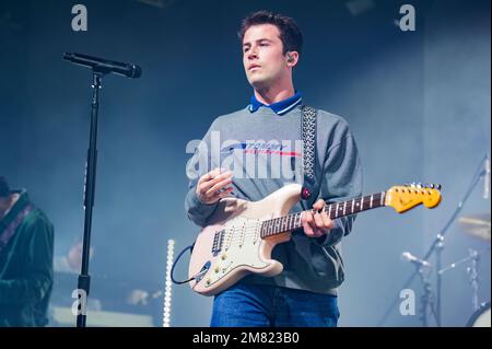 Manchester, Regno Unito. 11th AGennaio 2023. Dylan Minnette, Braeden Lemasters e Cole Preston della band Whallows suonano alla Manchester Academy. 2023-01-11. Credit: Gary Mather/Alamy Live News Foto Stock