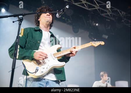 Manchester, Regno Unito. 11th AGennaio 2023. Dylan Minnette, Braeden Lemasters e Cole Preston della band Whallows suonano alla Manchester Academy. 2023-01-11. Credit: Gary Mather/Alamy Live News Foto Stock