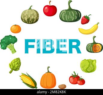 Testo della fibra intorno con l'illustrazione della frutta e della verdura Illustrazione Vettoriale