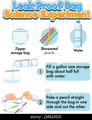 Illustrazione dell'esperimento scientifico del sacchetto a prova di perdite Illustrazione Vettoriale