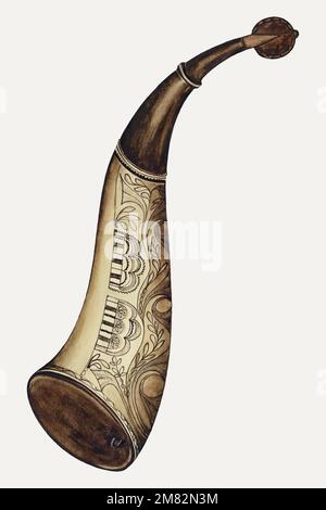 Vintage Powder Horn illustrazione vettore, remixato dalla grafica di William McAuley Illustrazione Vettoriale