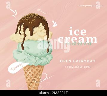 Vettore modello sociale gelato disegnato a mano Illustrazione Vettoriale