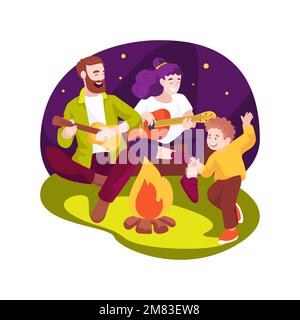 Chitarra Campfire canzoni isolato cartoon vettoriale illustrazione. Illustrazione Vettoriale