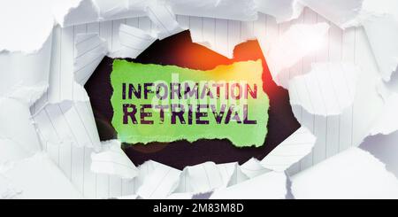 Scrittura visualizzazione testo recupero informazioni. Parola per Un luogo in cui i dati sono memorizzati e possono essere trovati Foto Stock
