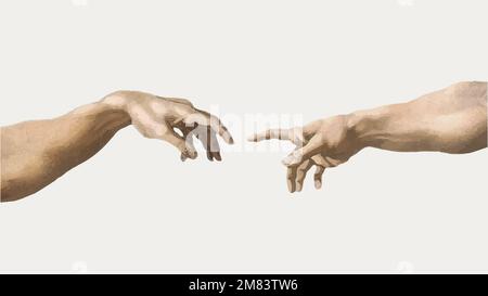 Gods adesivo vettoriale a mano, creazione di Adamo famoso dipinto, remixato da opere di Michelangelo Buonarroti Illustrazione Vettoriale