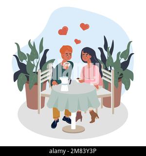 coppia in amore bere caffè in una illustrazione vettoriale caffetteria Illustrazione Vettoriale