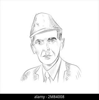 Schizzo disegnato a mano Quaid e Azam, un'illustrazione vettoriale di un politico pakistano Illustrazione Vettoriale