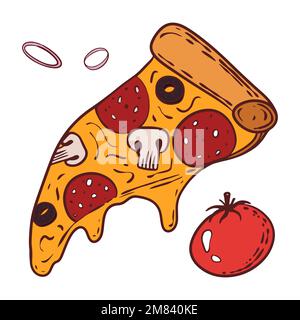 cartoon fetta di pizza in vettore e illustrazione Illustrazione Vettoriale