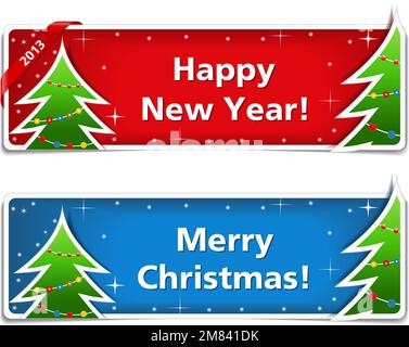 Striscioni di Capodanno e Natale, illustrazione Vector eps10 Illustrazione Vettoriale