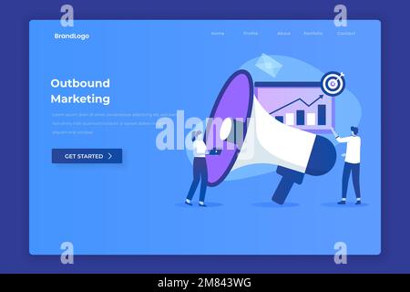 Concetto di landing page dell'illustrazione di marketing in uscita. Illustrazione per siti Web, landing page, applicazioni mobili, poster e banner. Illustrazione Vettoriale