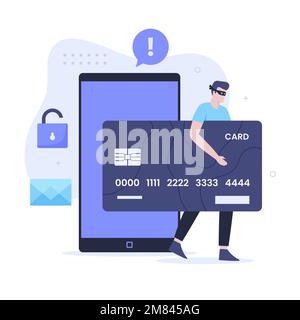 Frode della carta di credito piano illustrazione concetto. Illustrazione per siti Web, landing page, applicazioni mobili, poster e banner Illustrazione Vettoriale