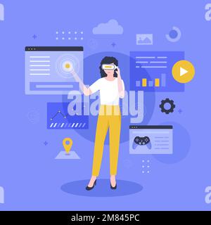 Concept design del futuro metaverse della tecnologia digitale. Illustrazione per siti Web, landing page, applicazioni mobili, poster e banner. Illustrazione Vettoriale