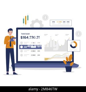 Concetto di disegno di illustrazione del portafoglio di investimento del mercato azionario. Illustrazione per siti Web, landing page, applicazioni mobili, poster e banner Illustrazione Vettoriale