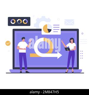 Concetto di progettazione di illustrazioni per la gestione dei progetti agile. Illustrazione per siti Web, landing page, applicazioni mobili, poster e banner Illustrazione Vettoriale