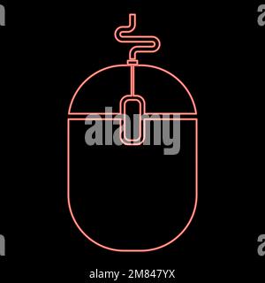 Neon computer mouse rosso colore vettore illustrazione immagine immagine piatta luce Illustrazione Vettoriale