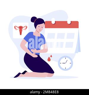 Concetto di illustrazione del calendario del periodo mestruale della donna. Illustrazione per siti Web, landing page, applicazioni mobili, poster e banner. Appartamento alla moda Illustrazione Vettoriale