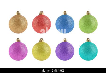 Set di colorate palle di Natale isolato su sfondo bianco Foto Stock