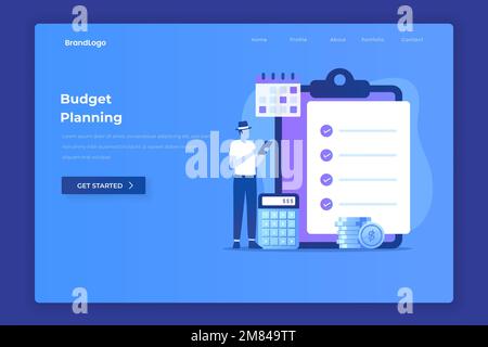 Progettazione piatta del concetto di pianificazione di bilancio. Illustrazione per siti Web, landing page, applicazioni mobili, poster e banner. Illustrazione Vettoriale