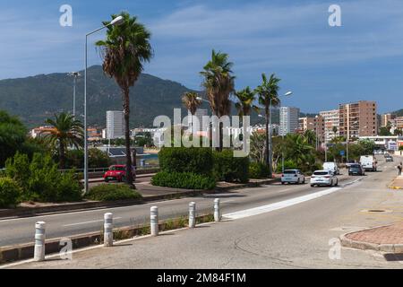 Ajaccio, Francia - 25 agosto 2018: Vista strada Ajaccio, la capitale dell'isola di Corsica Foto Stock