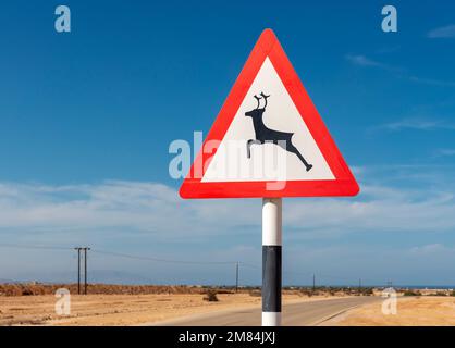 Segnale di avvertimento per animali selvatici, Oman Foto Stock