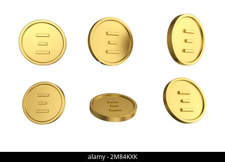 3D Set illustrativo di monete d'oro etereo in angeli diversi su sfondo bianco Foto Stock