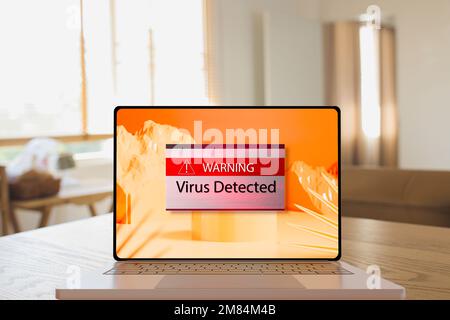 Avviso di virus sullo schermo di un computer portatile. rendering 3d Foto Stock