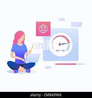 Concetto di connessione internet veloce piatta. Illustrazione per siti Web, landing page, applicazioni mobili, poster e banner Illustrazione Vettoriale