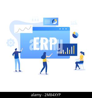 Illustrazione della pianificazione delle risorse aziendali ERP. Illustrazione per siti Web, landing page, applicazioni mobili, poster e banner Illustrazione Vettoriale