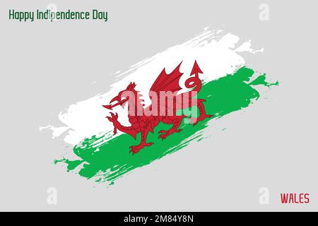 Wales National Flag Grunge Brush Stroke Vecctor Design Flag of Wales Illustrazione Vettoriale