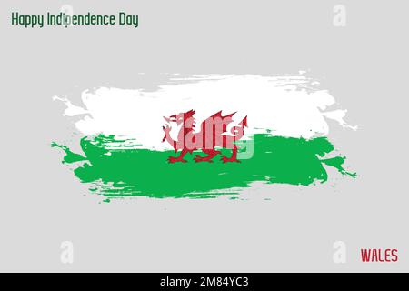 Wales National Flag Grunge Brush Stroke Vecctor Design Flag of Wales Illustrazione Vettoriale