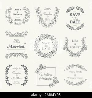 Modello vettoriale con logo per matrimoni in stile floreale Illustrazione Vettoriale