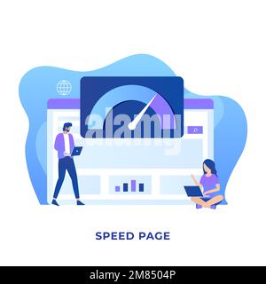 Informazioni sul vettore di illustrazione della velocità della pagina. Illustrazione per siti Web, landing page, applicazioni mobili, poster e banner Illustrazione Vettoriale