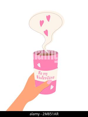 Sia il mio San Valentino, caffè della tazza rosa con l'iscrizione ed il cuore. Illustrazione vettoriale Illustrazione Vettoriale