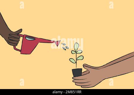 Annaffiatura impianto doodle vettore ambiente concetto Illustrazione Vettoriale