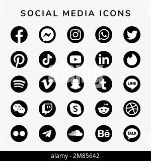 Icone dei social media vettoriali insieme con i loghi Facebook, Instagram, Twitter, TikTok, YouTube Illustrazione Vettoriale