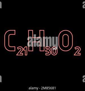 Neon formula chimica C21H30O2 Cannabidiol CBD Phytocannabinoid marijuana pot erba canapa cannabis molecola colore rosso vettore illustrazione immagine piatta Illustrazione Vettoriale