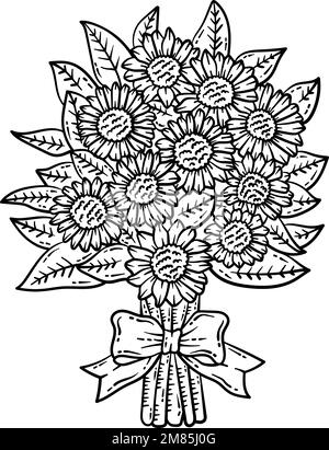 Bouquet di girasole colorazione primaverile pagina per adulti Illustrazione Vettoriale