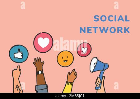 Vettore modello di social network con reazioni Illustrazione Vettoriale