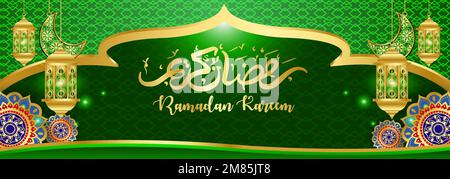 Volantino Ramadan Kareem. Ramadan Kareem set di poster o inviti design. design decorativo retrò per biglietti d'auguri o layout per inviti Illustrazione Vettoriale