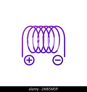 icona della linea del solenoide su bianco Illustrazione Vettoriale