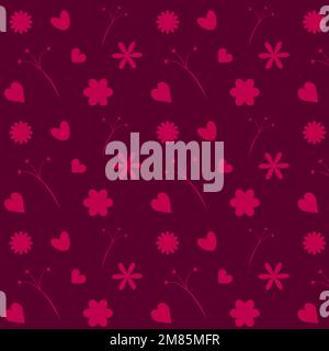 Motivo senza cuciture con fiori e cuori, illustrazione vettoriale Illustrazione Vettoriale