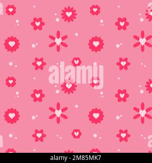Motivo senza cuciture con fiori e cuori, illustrazione vettoriale Illustrazione Vettoriale